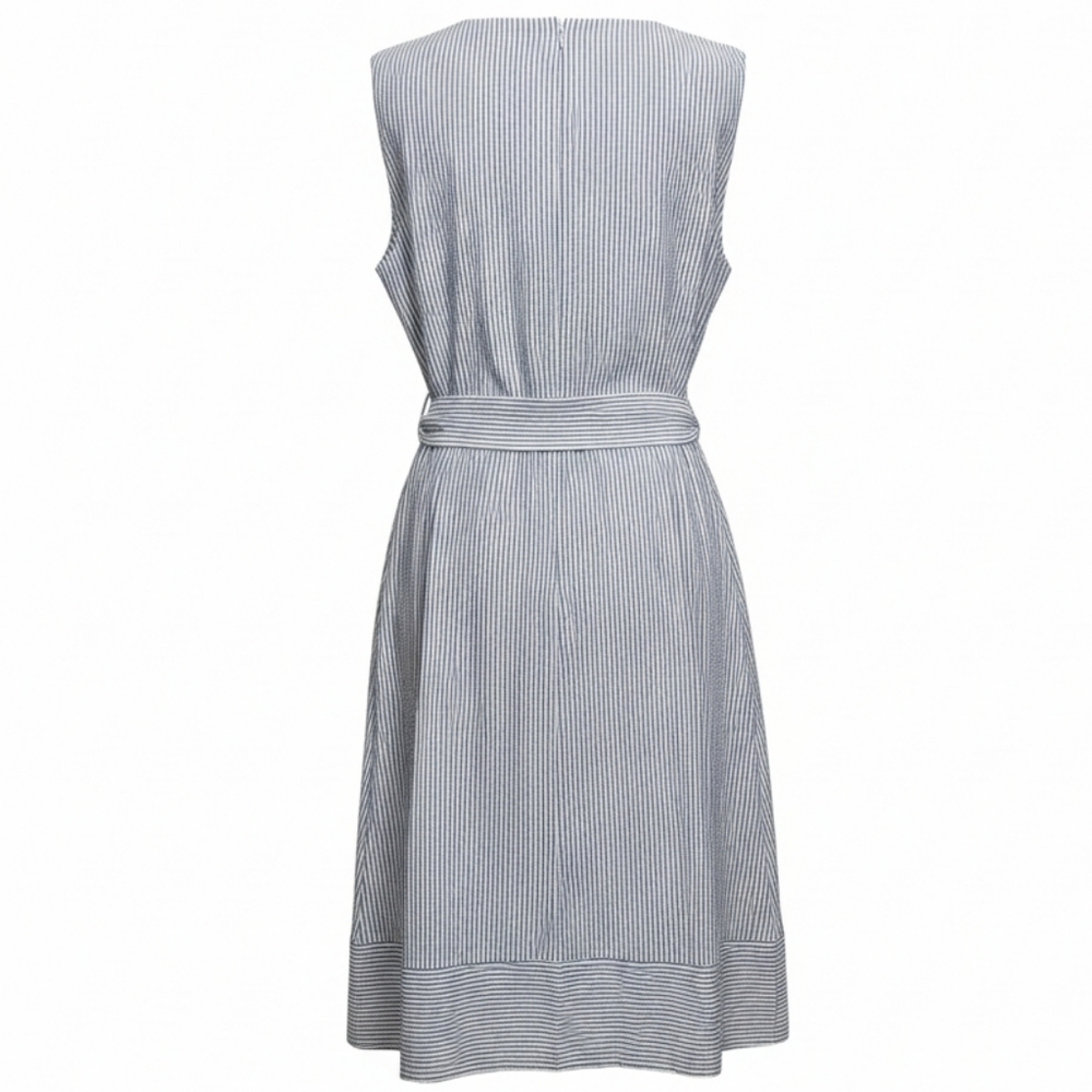 Anne Klein Gray and White Striped Seersucker Midi Dress Size 14 - Picture 2 of 9